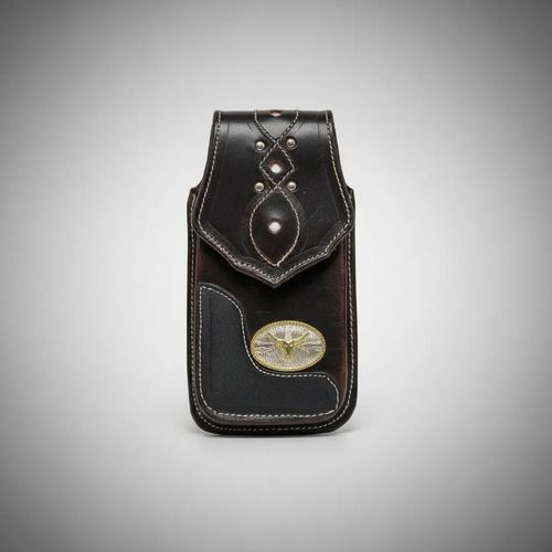 Funda Porta Celular Piel De Res Vaqueta Artesanal F-GLL2 - Cafe Oscuro