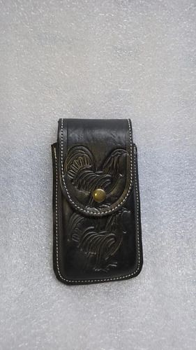 Funda Porta Celular Piel De Res Vaqueta Artesanal F-GLL - Negro