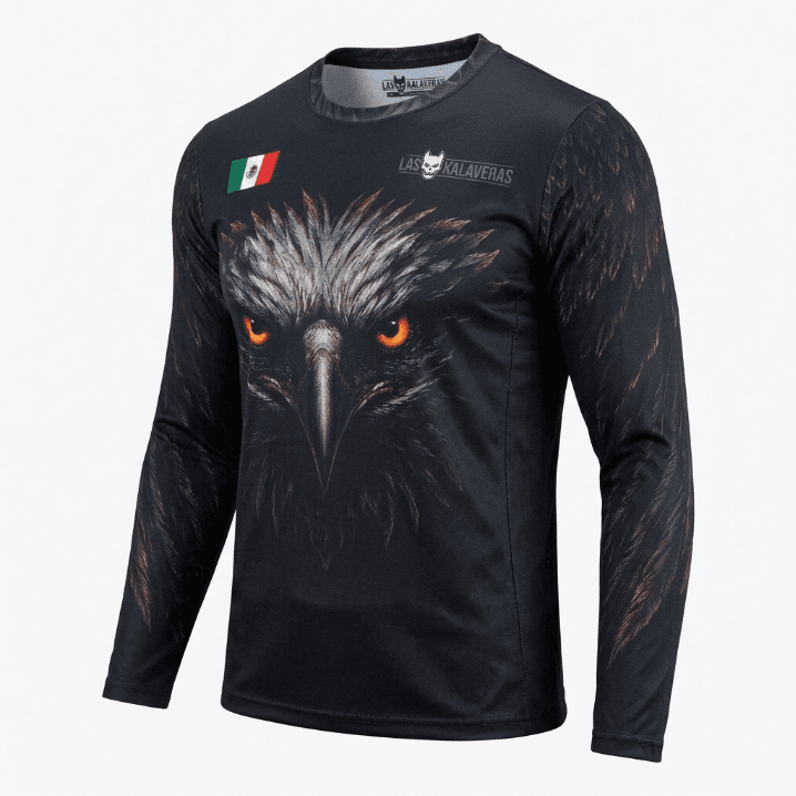 Playera Manga Larga Línea Animales Ancestrales - Búho Blanca Águila Blanco y Negro