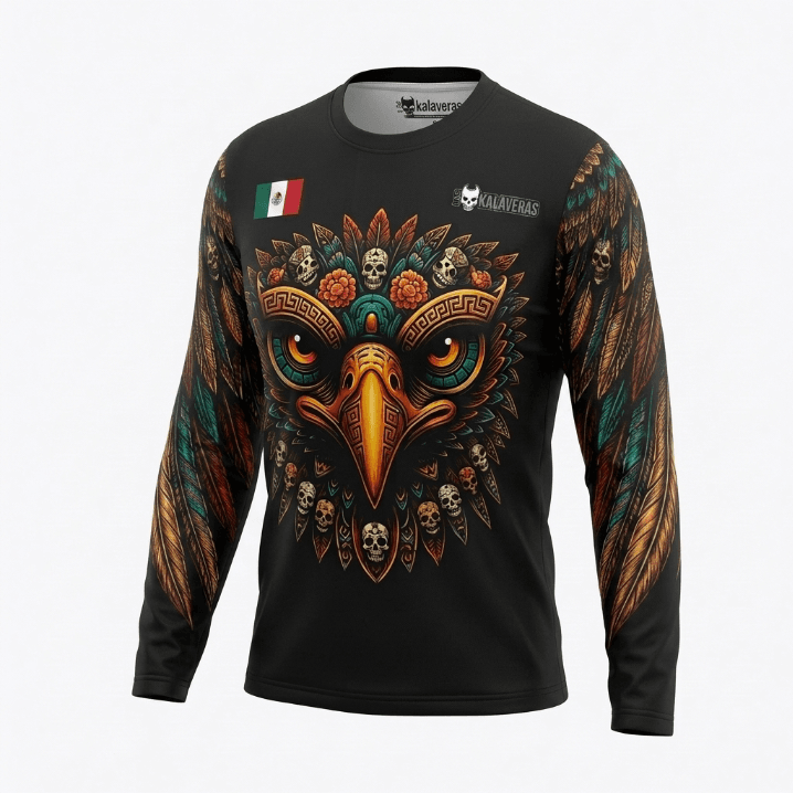 Playera Manga Larga Línea Animales Ancestrales - Búho Blanca Águila a Color