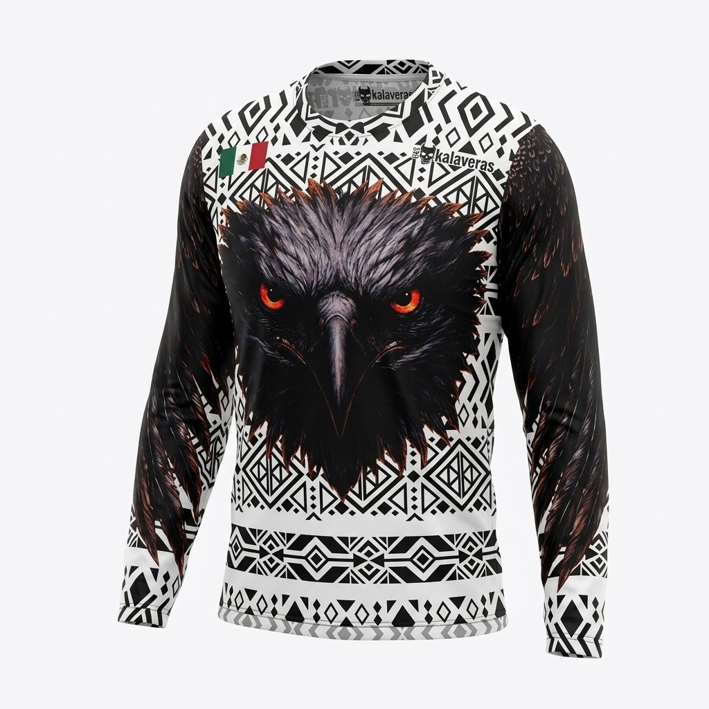 Playera Manga Larga Línea Animales Ancestrales - Búho Blanca Águila Blanco y Negro Blanca