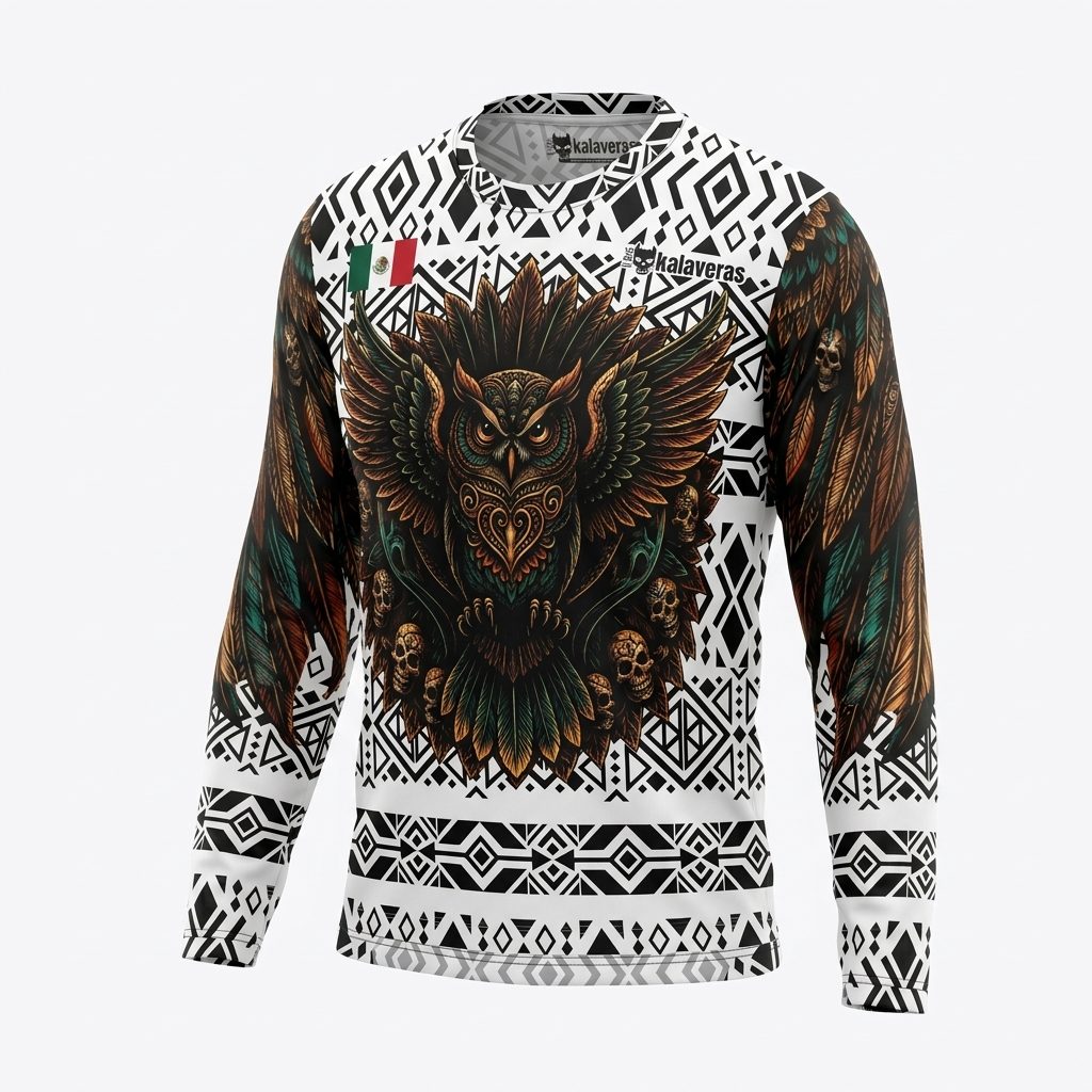 Playera Manga Larga Línea Animales Ancestrales - Búho Blanca