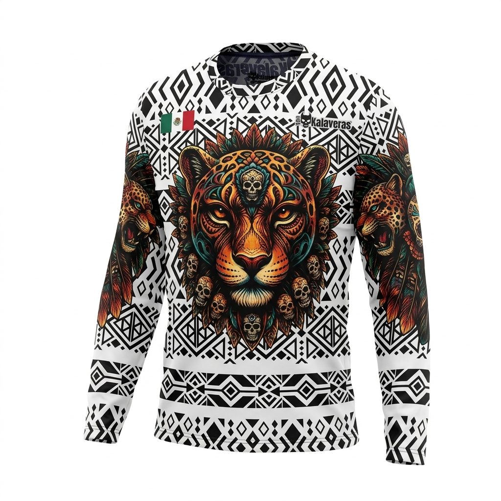 Playera Manga Larga Línea Animales Ancestrales - Búho Blanca Jaguar Blanca