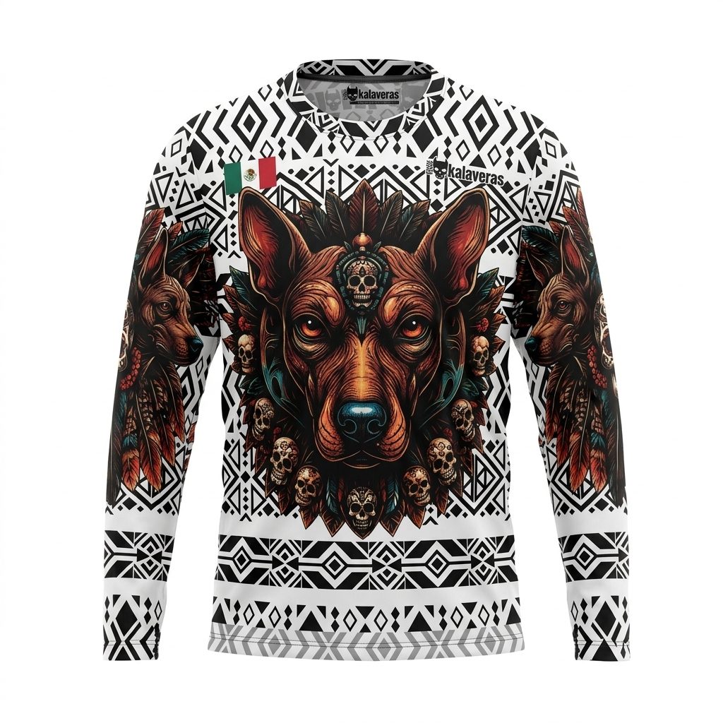 Playera Manga Larga Línea Animales Ancestrales - Búho Blanca Xoloscuincle Blanca