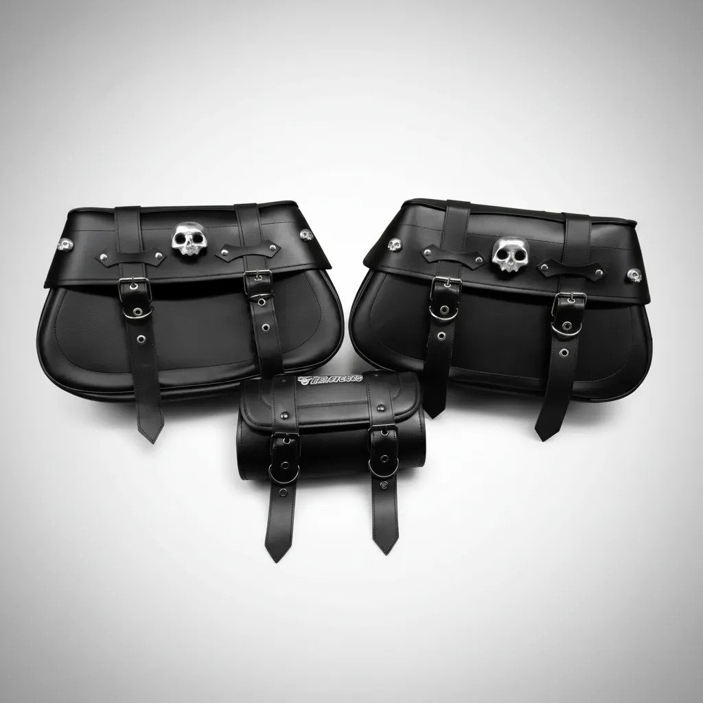 Alforjas K2 3D Las Kalaveras con Broche (44x25x18) - Negra Niquel Metal
