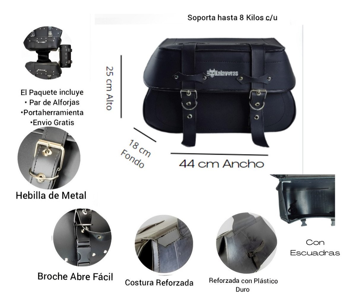 Alforjas K2 Línea de Lujo + Portaherramientas (28 L) - Negro con adornos