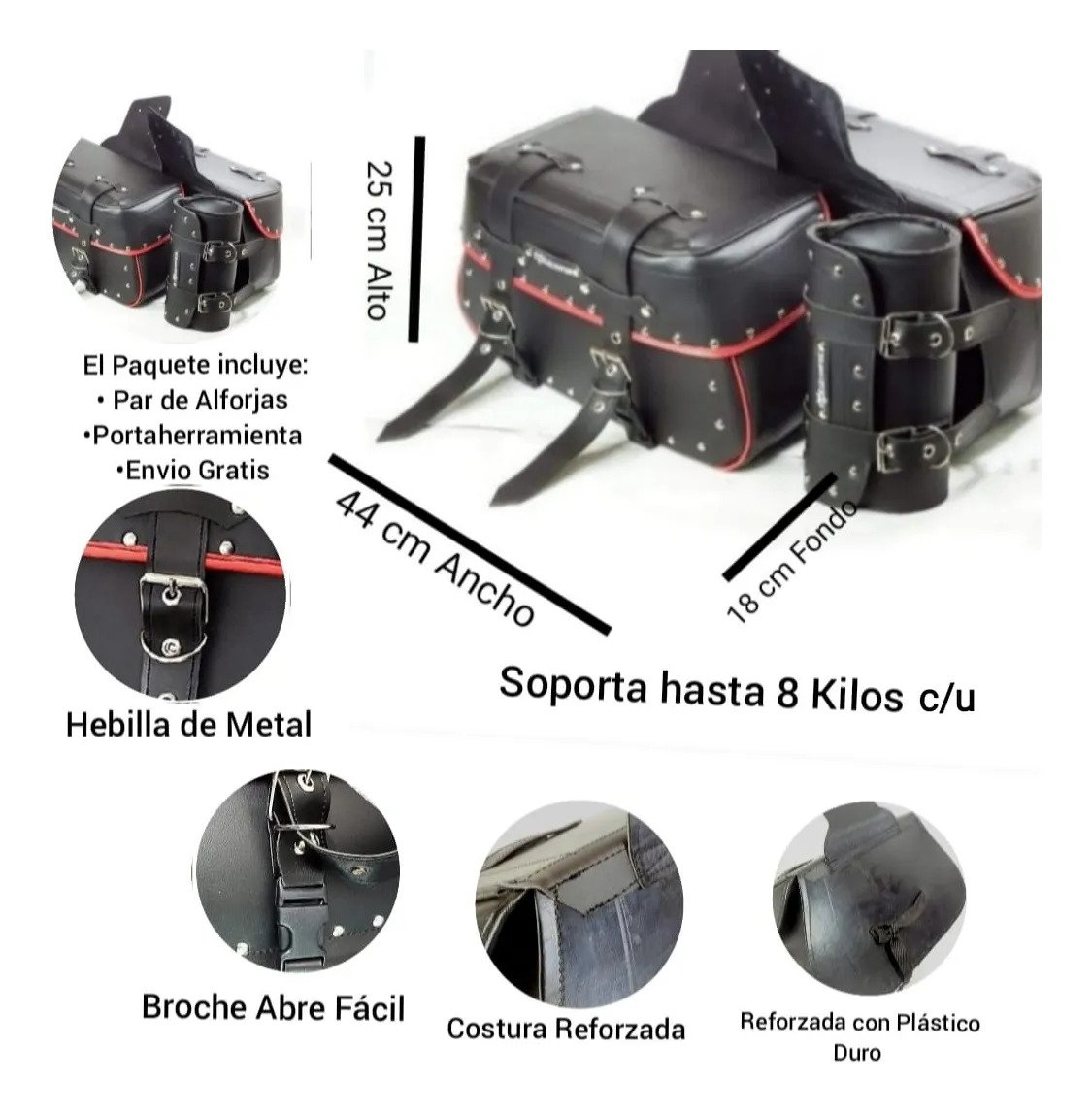 Alforjas K2 Reforzadas + Portaherramientas - con rojo
