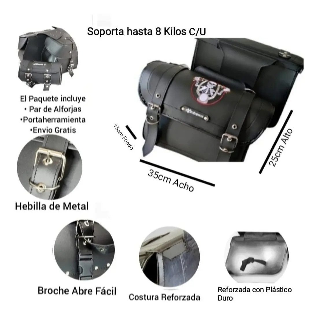 Alforjas Modelo E Reforzadas + Portaherramientas - Bordado Moto