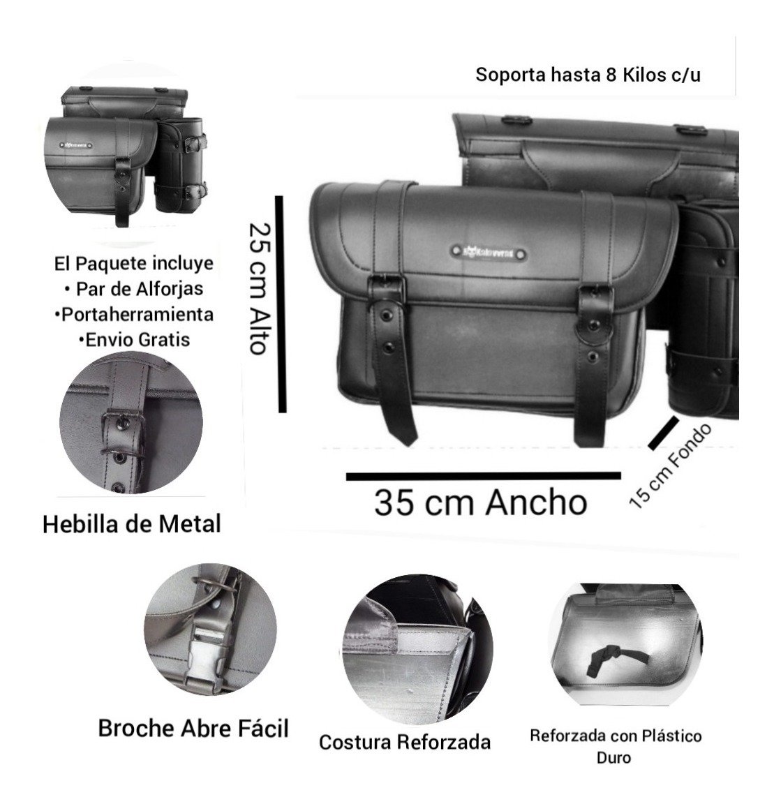 Alforjas Modelo E Reforzadas + Portaherramientas - Todas Negras