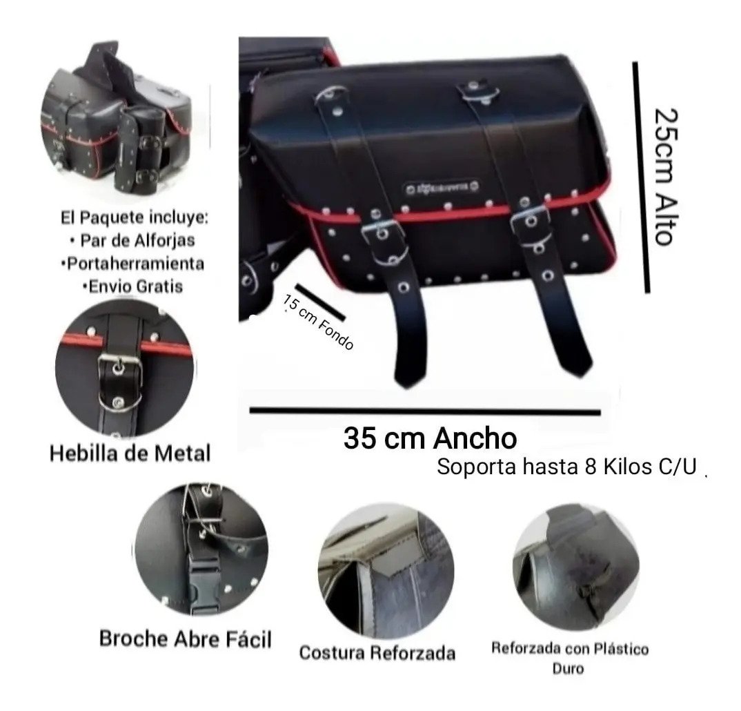 Alforjas Modelo F Reforzadas + Portaherramientas - Línea Roja