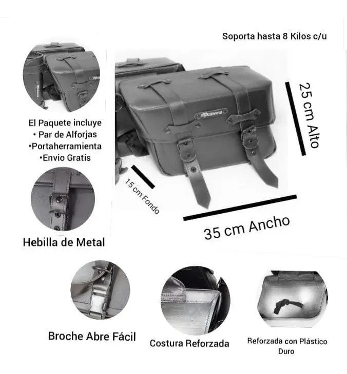 Alforjas Modelo F Reforzadas + Portaherramientas - Todas Negras
