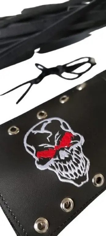 Barbas Bordadas Cubre Puños 70 cm (par) - Negro / BORDADO CALAVERA2