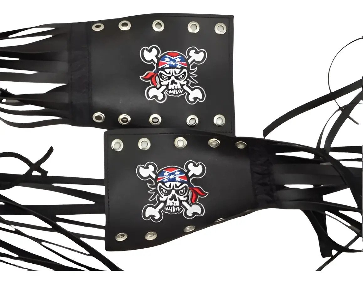 Barbas Bordadas Cubre Puños 70 cm (par) - Negro / bordada calavera bandera