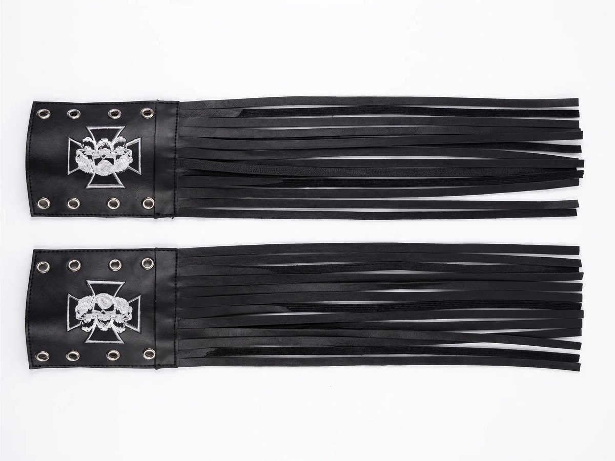 Barbas Bordadas Cubre Puños 70 cm (par) - Bordada cruzskull3 / Negro