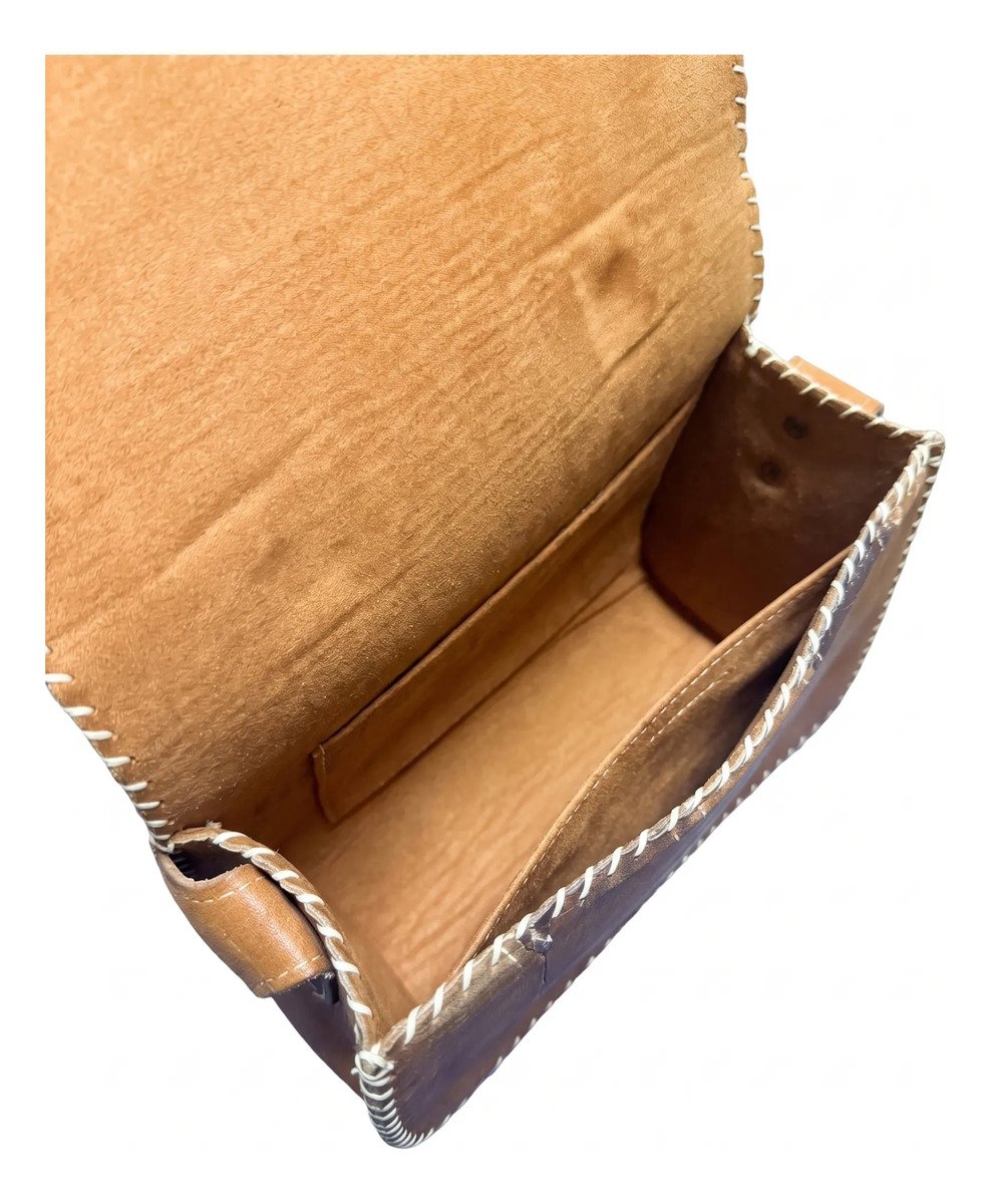Bolsa de Piel Artesanal para Dama Estilo Vintage – Rayas Oscuras