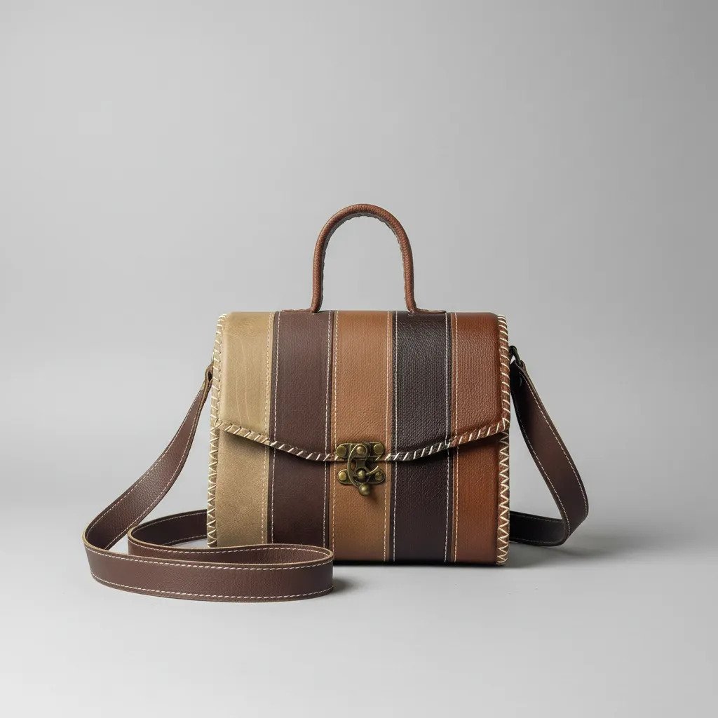 Bolsa de Piel Artesanal para Dama Estilo Vintage – Rayas Oscuras