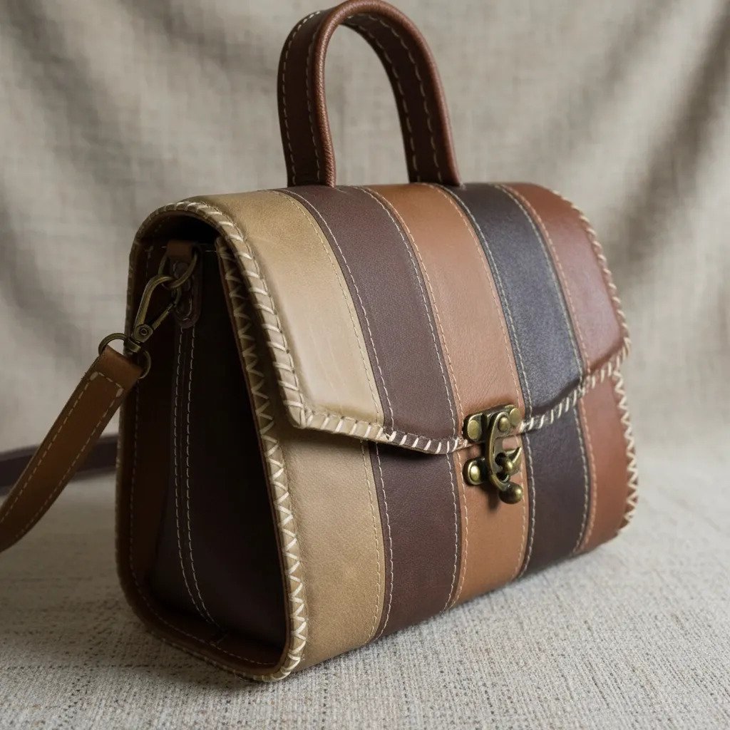 Bolsa de Piel Artesanal para Dama Estilo Vintage – Rayas Oscuras