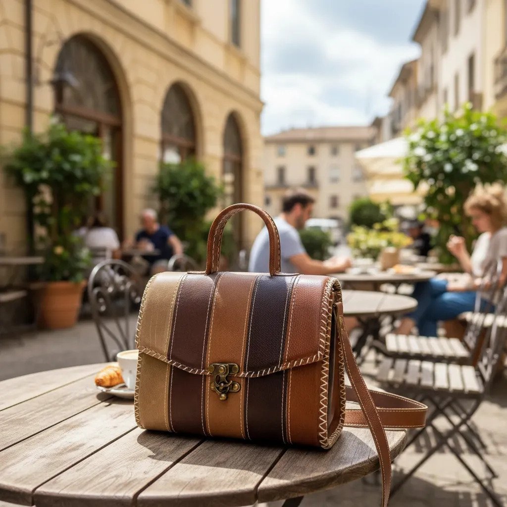 Bolsa de Piel Artesanal para Dama Estilo Vintage – Rayas Oscuras