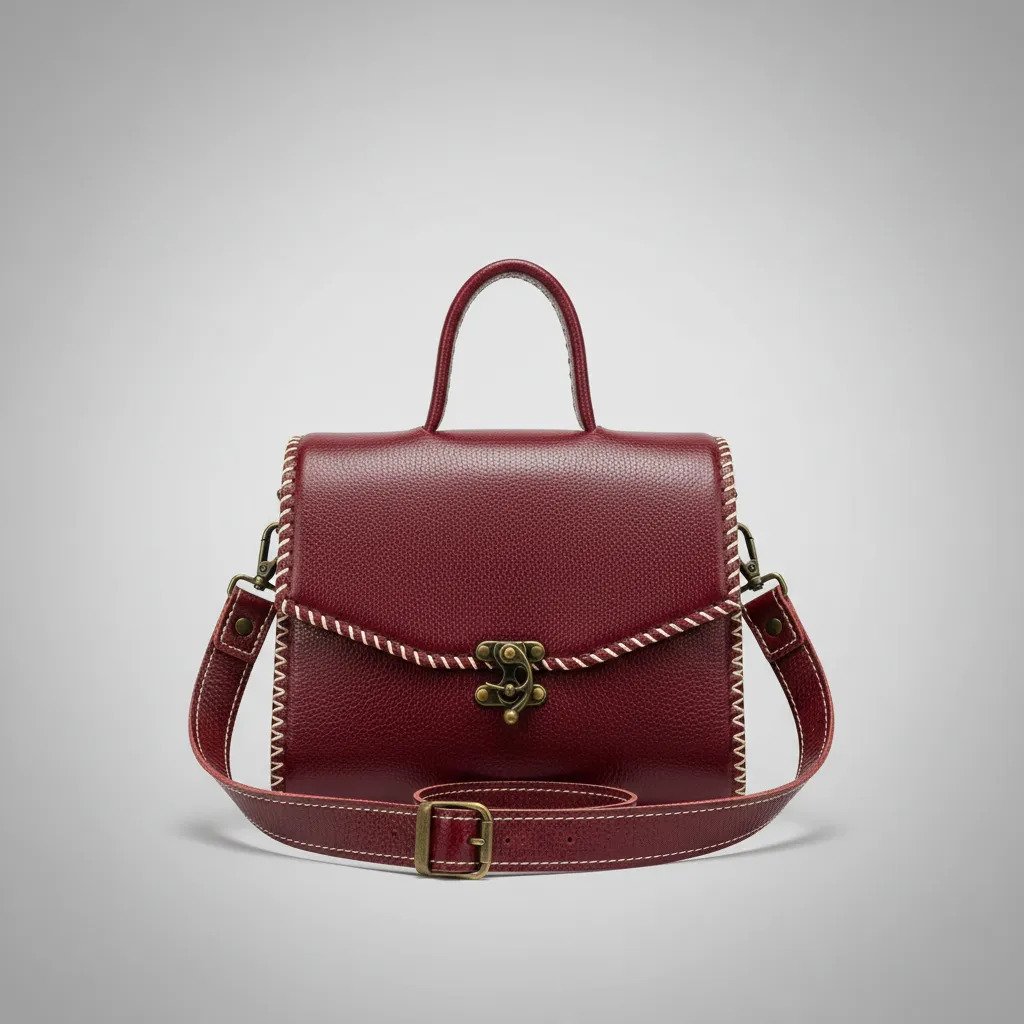 Bolsa de Piel Artesanal para Dama Estilo Vintage - Tinto Liso