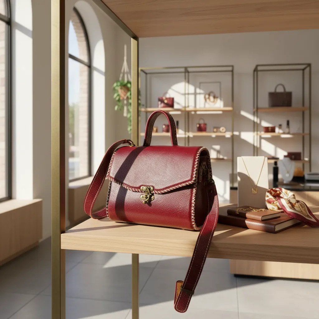 Bolsa de Piel Artesanal para Dama Estilo Vintage - Tinto Liso