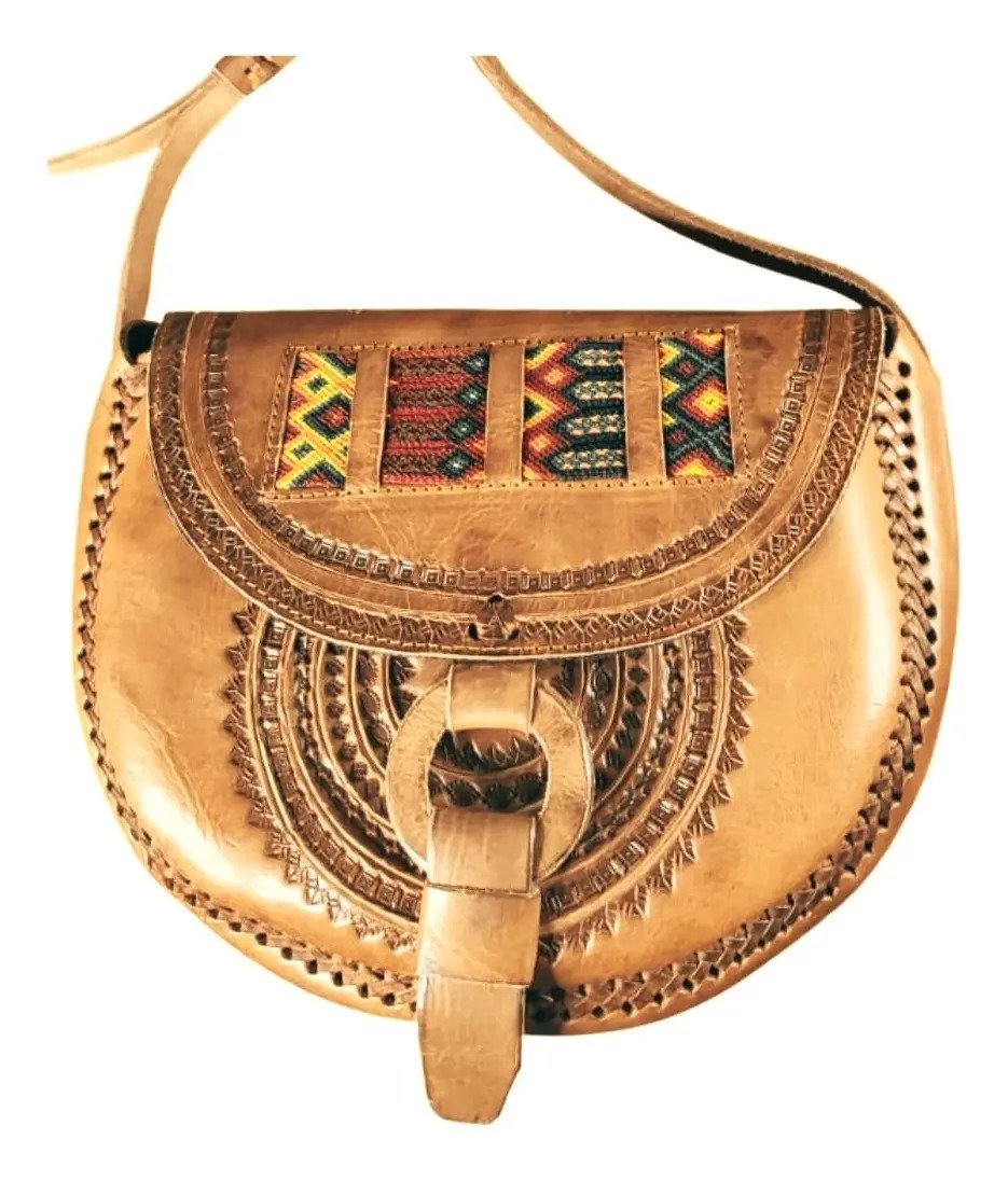 Bolso de Piel Artesanal para Dama (Vaqueta) Marrón Claro pulsera Tinto / Lisa / Marrón claro