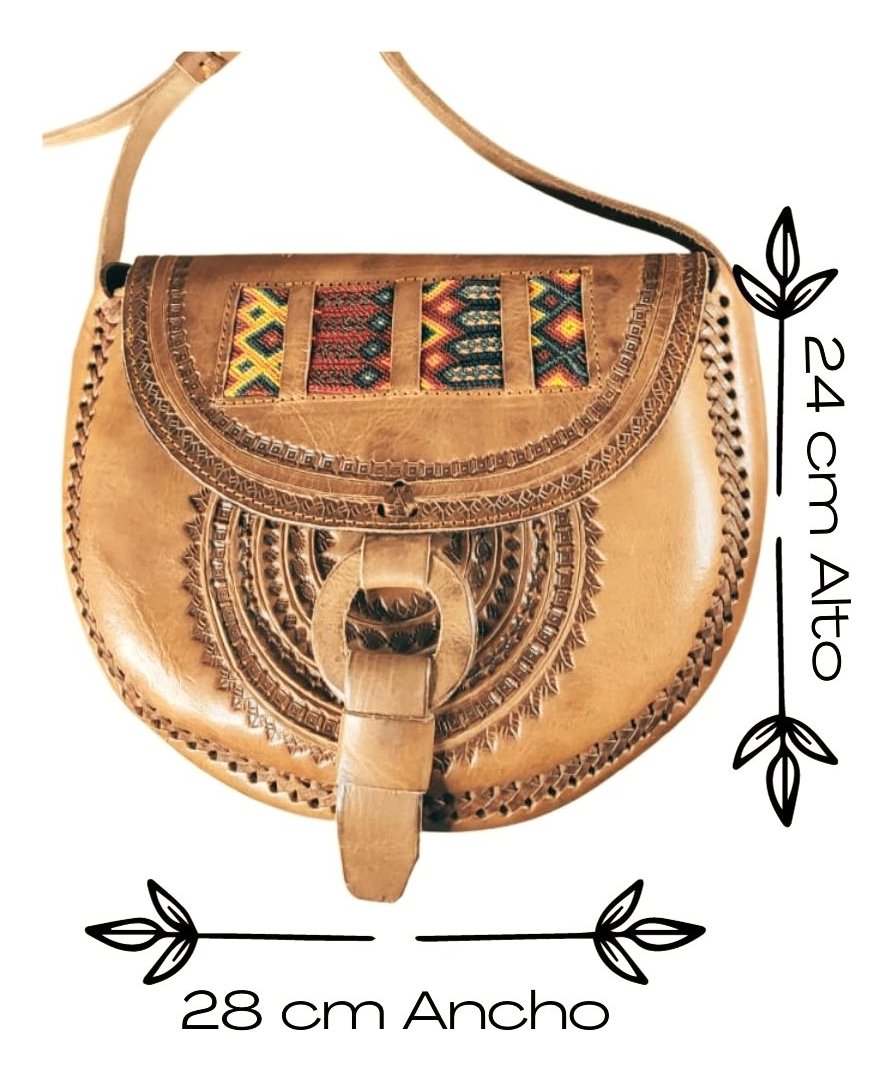 Bolso de Piel Artesanal para Dama (Vaqueta) - Marrón Claro pulsera Tinto / Lisa / Marrón claro