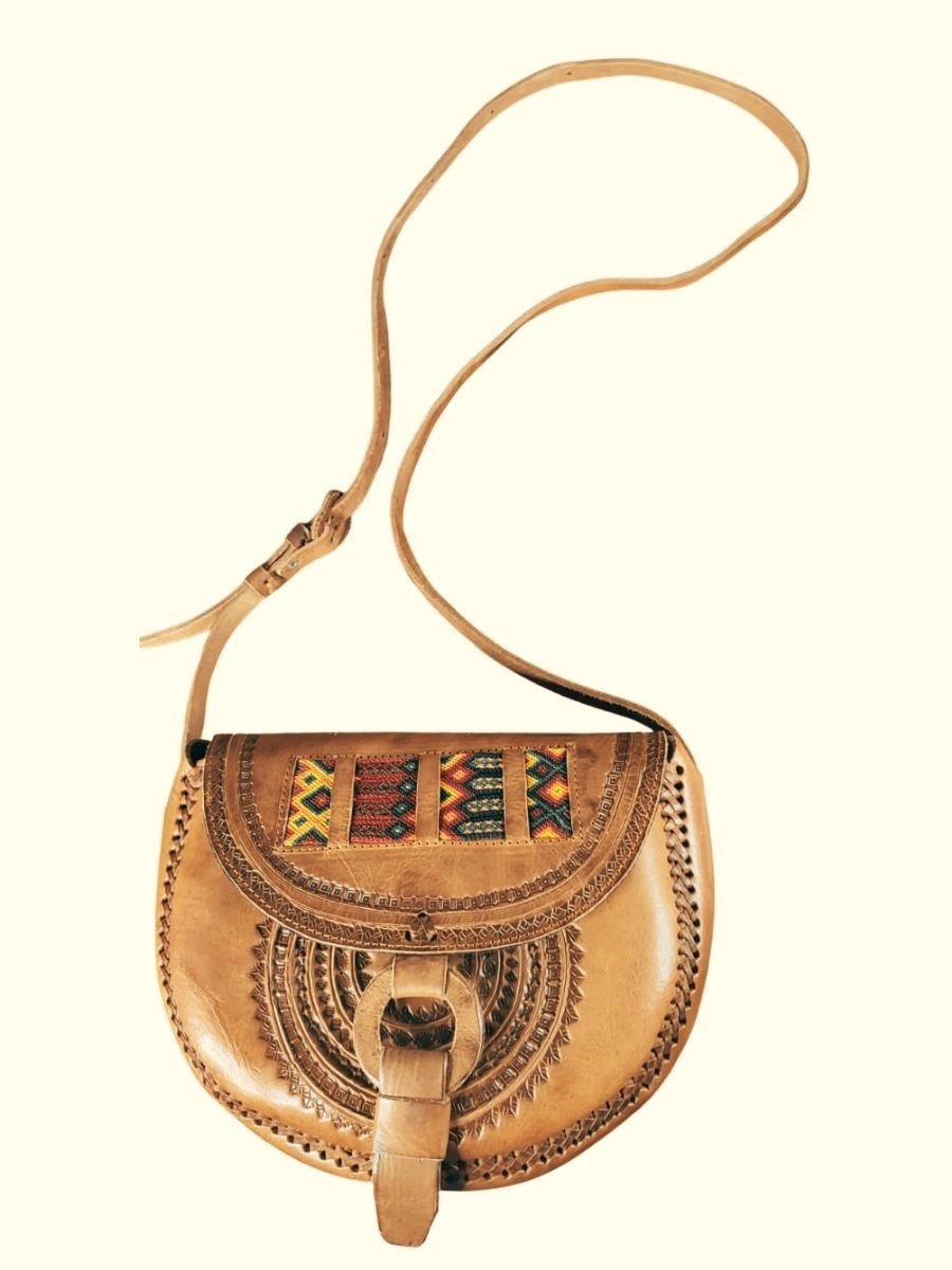 Bolso de Piel Artesanal para Dama (Vaqueta) - Marrón Claro pulsera Tinto / Lisa / Marrón claro