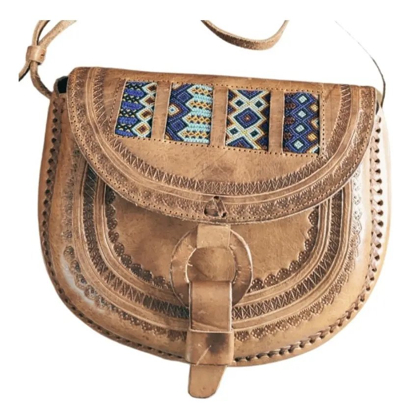 Bolso de Piel Artesanal para Dama (Vaqueta) Vaqueta / Cafe pulseras Azul / Lisa