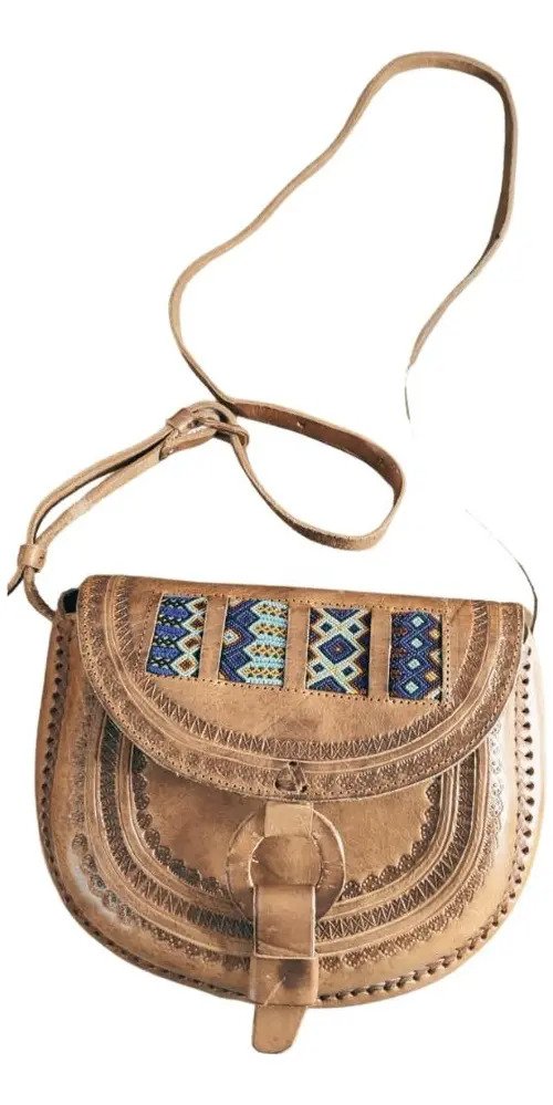 Bolso de Piel Artesanal para Dama (Vaqueta) - Vaqueta / Cafe pulseras Azul / Lisa