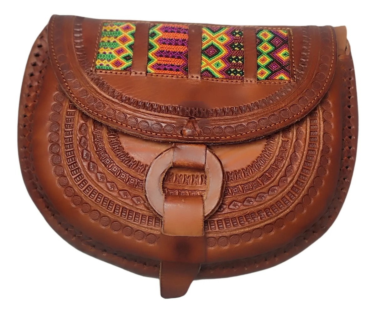 Bolso de Piel Artesanal para Dama (Vaqueta) Marrón Claro pulsera Amarillo / Lisa / Marrón medio