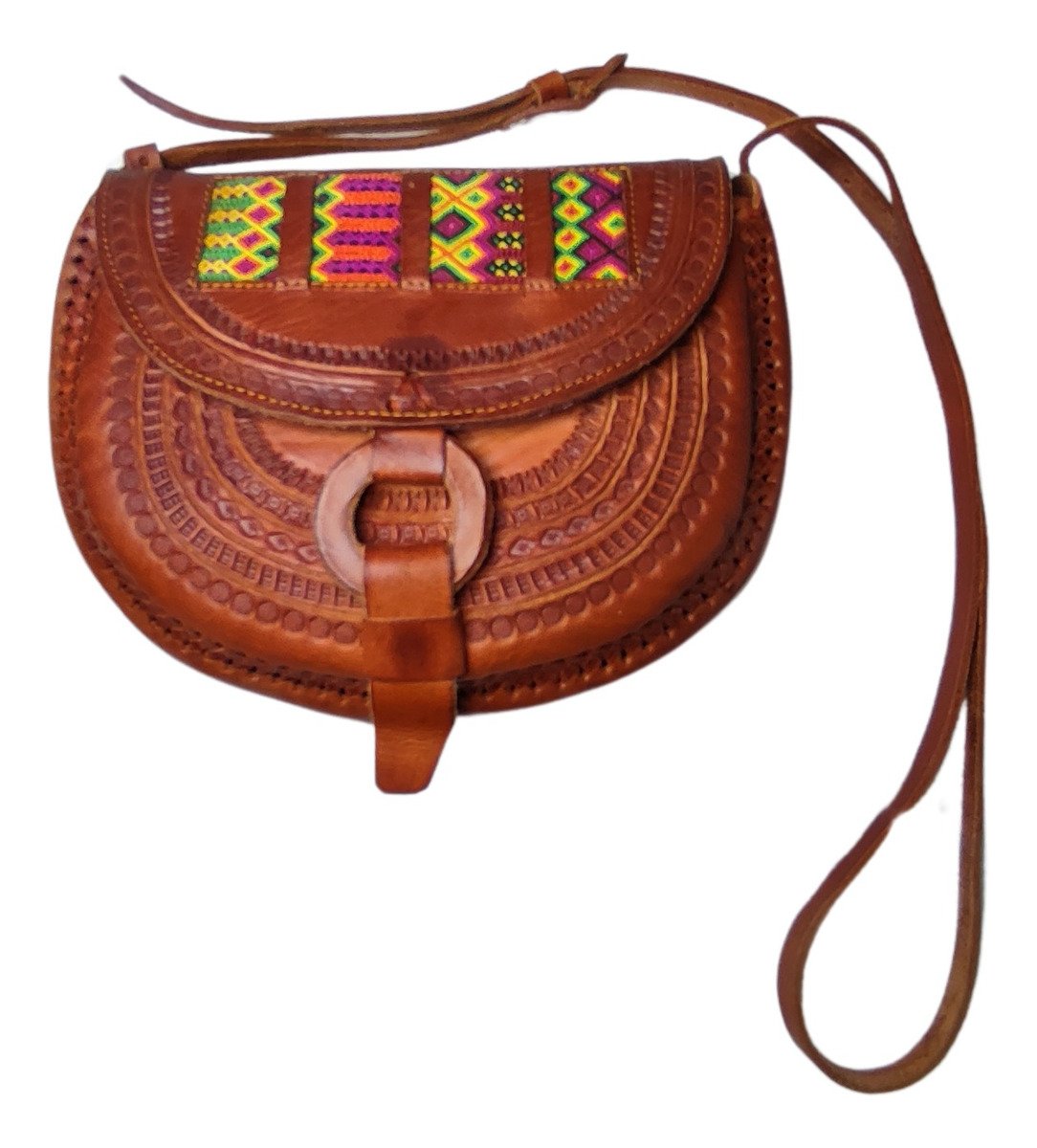 Bolso de Piel Artesanal para Dama (Vaqueta) - Marrón Claro pulsera Amarillo / Lisa / Marrón medio