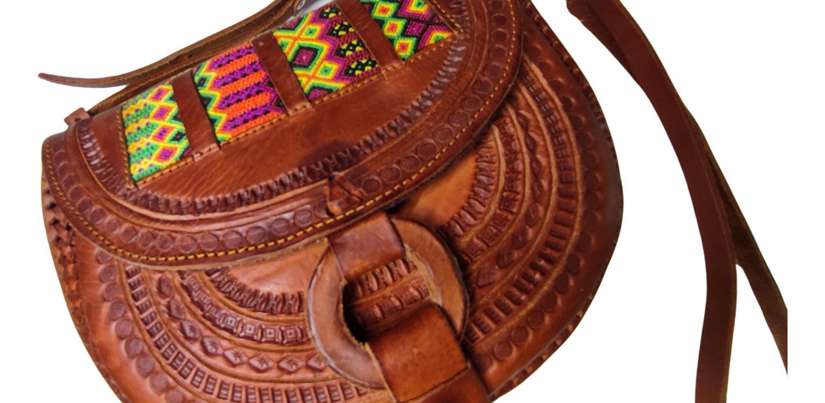 Bolso de Piel Artesanal para Dama (Vaqueta) - Marrón Claro pulsera Amarillo / Lisa / Marrón medio