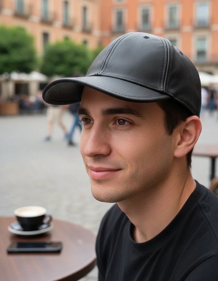 Cachucha Gorra de Piel Excelente Calidad Lk - Negro-Negro
