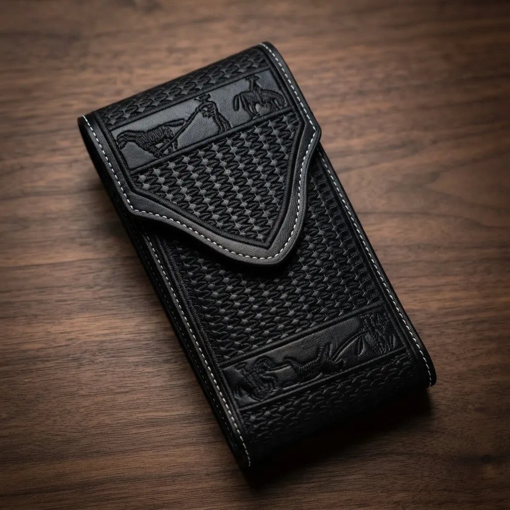 Funda Porta Celular de Piel – Nuevos Diseños - Boot - Cafe Bordado - Negro