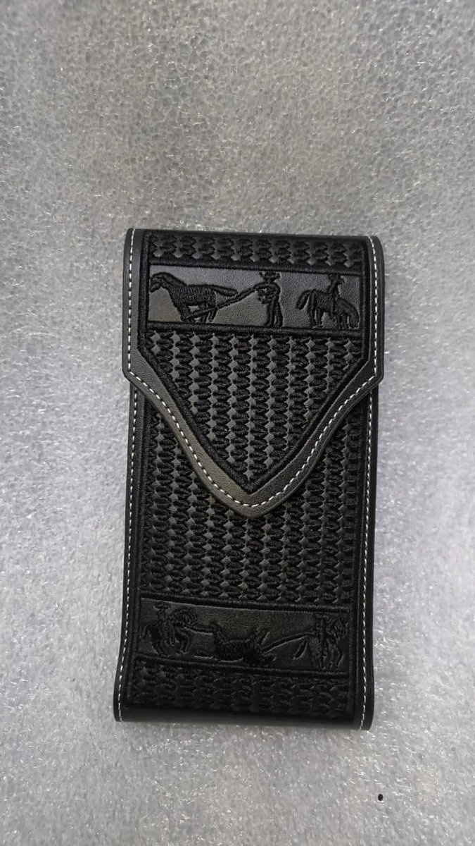 Funda Porta Celular de Piel – Nuevos Diseños - Bordado - Negro