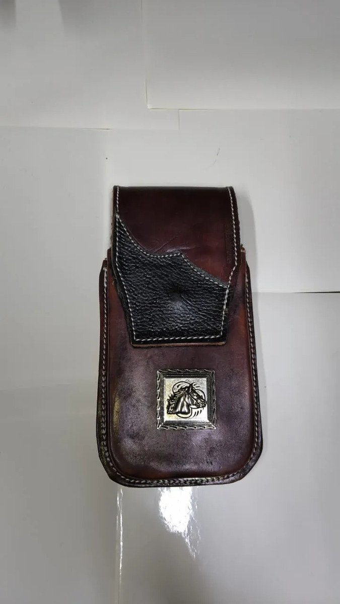Funda Porta Celular de Piel – Nuevos Diseños - Caballo ballo - Cafe oscuro