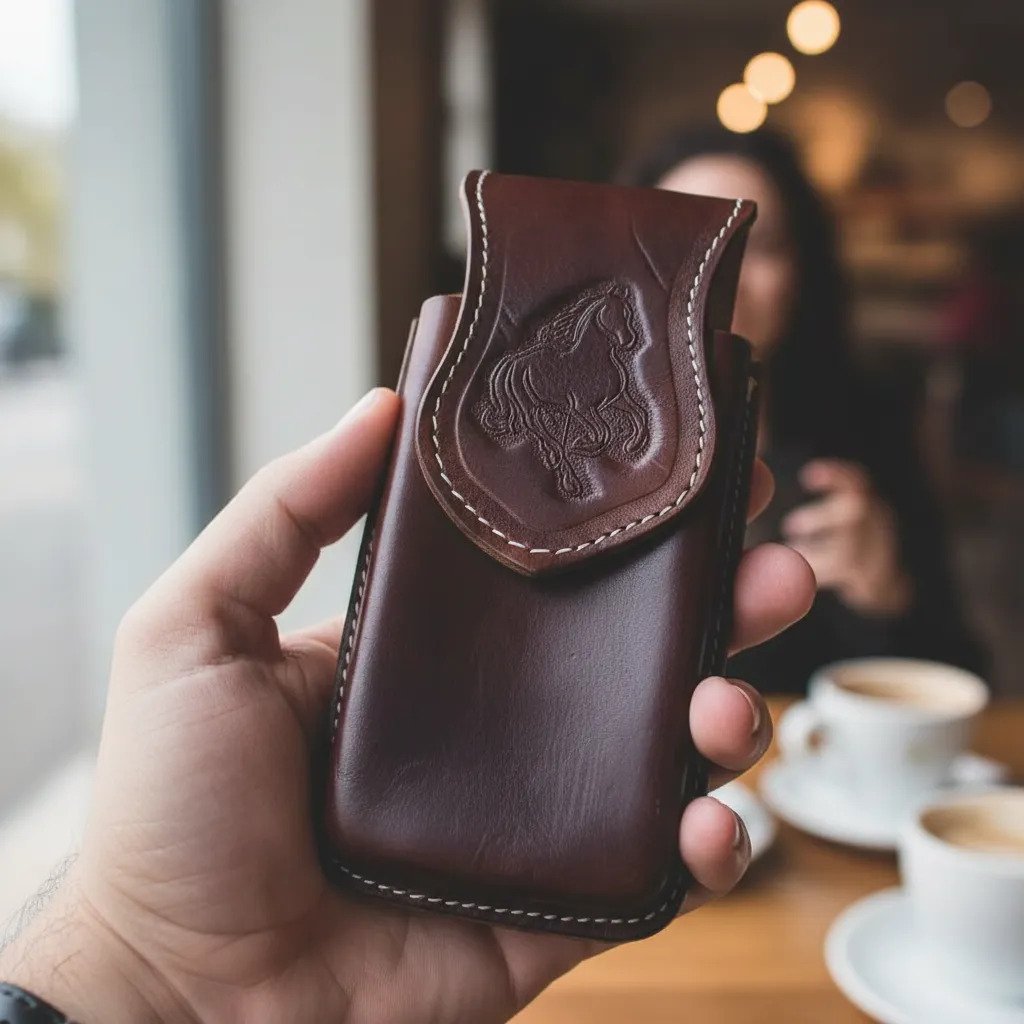 Funda Porta Celular de Piel – Nuevos Diseños - Caballo tinto - Cafe tinto