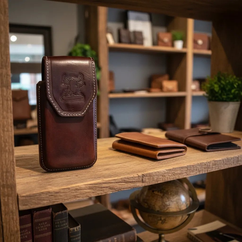Funda Porta Celular de Piel – Nuevos Diseños - Boot - Cafe Cabeza toro tinto - Cafe tinto