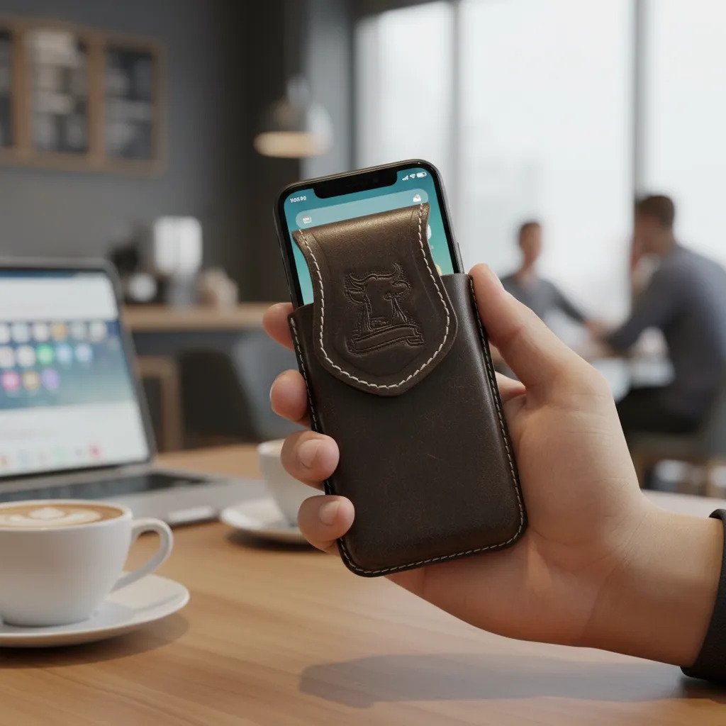 Funda Porta Celular de Piel – Nuevos Diseños - Boot - Cafe Cabezatoro - Negro