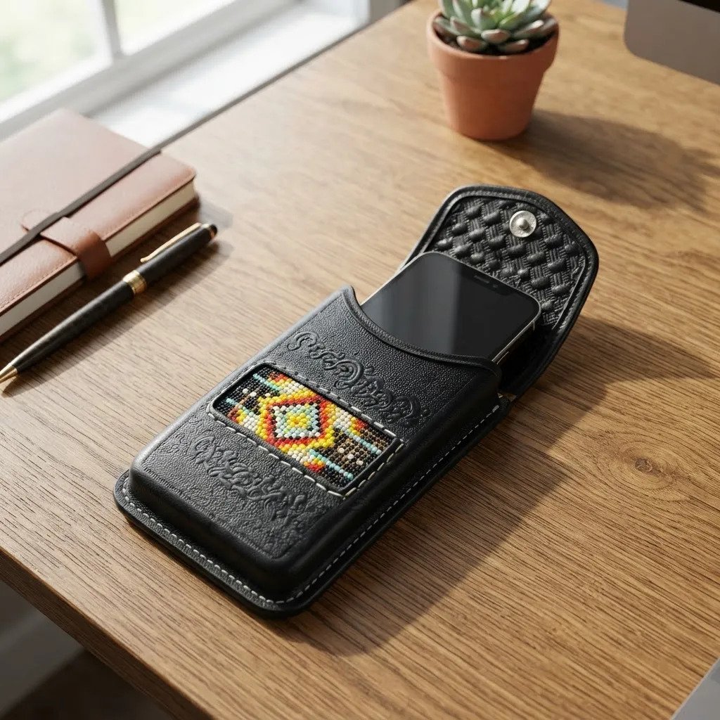 Funda Porta Celular de Piel – Nuevos Diseños - Colors rombos - Negro