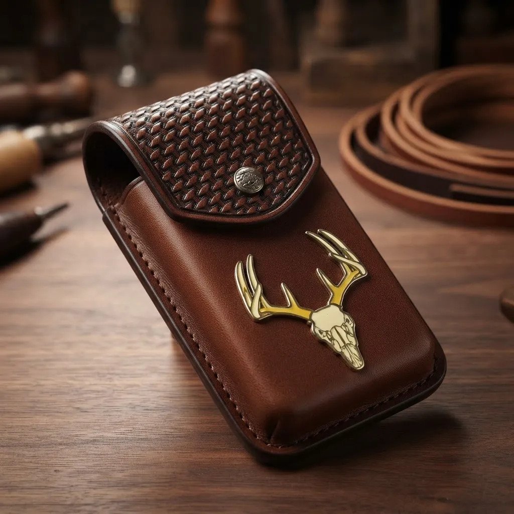 Funda Porta Celular de Piel – Nuevos Diseños - Boot - Cafe Craneo/venado - Cafe