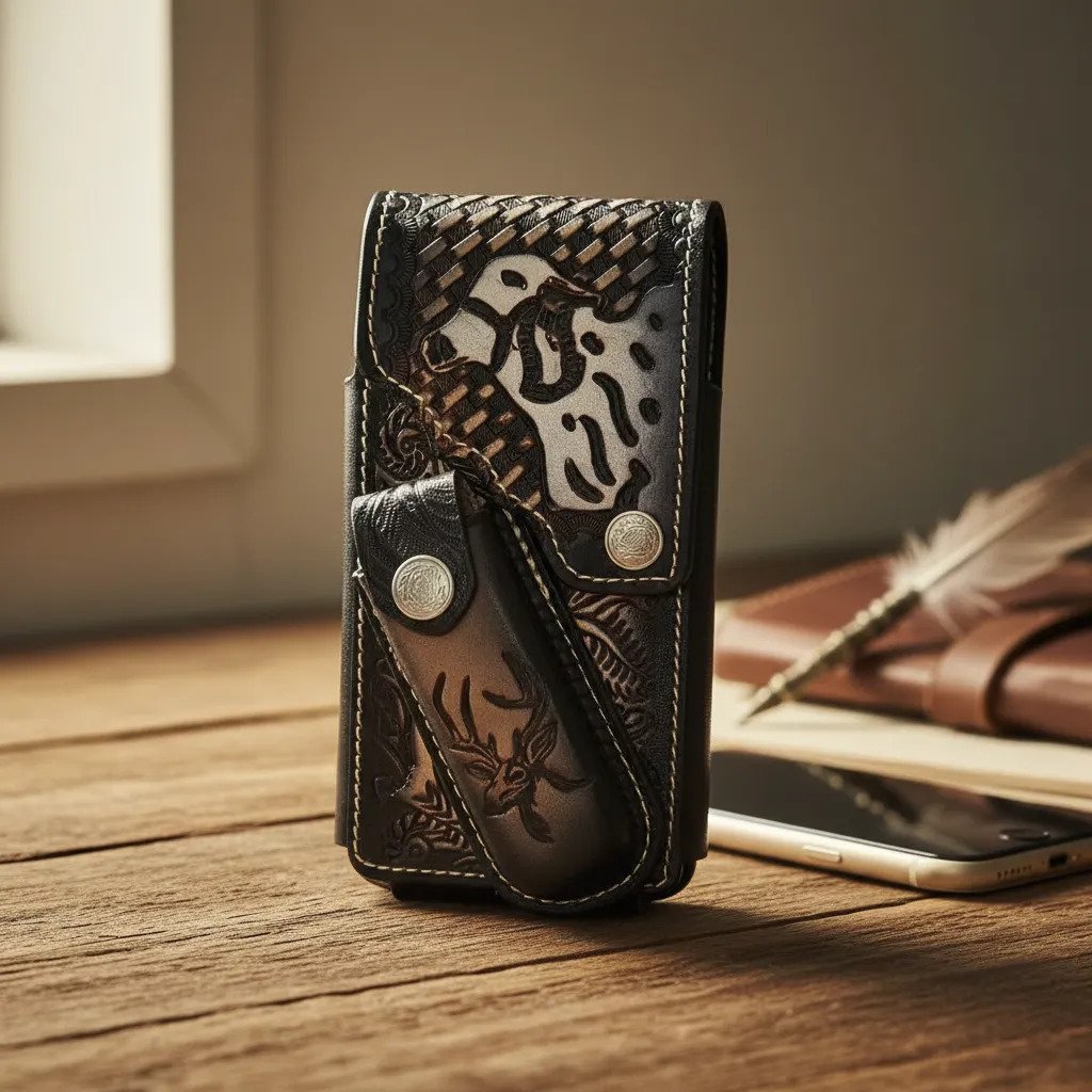 Funda Porta Celular de Piel – Nuevos Diseños - Boot - Cafe Encendedor - Cafe