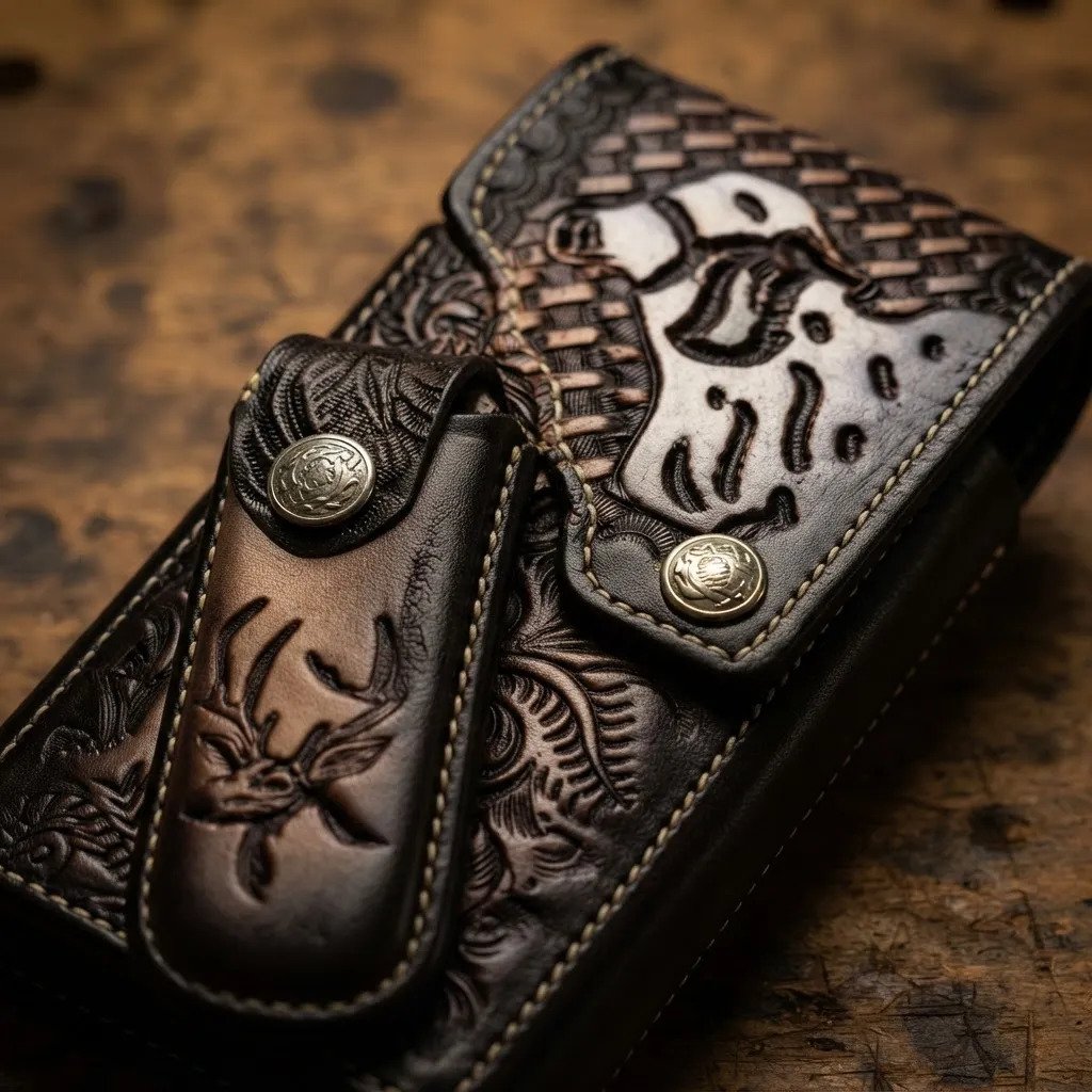 Funda Porta Celular de Piel – Nuevos Diseños - Encendedor - Cafe