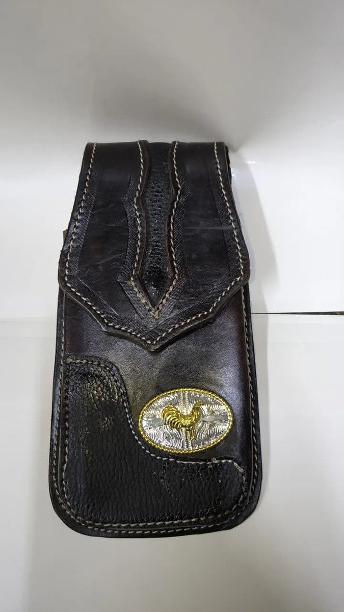 Funda Porta Celular de Piel – Nuevos Diseños - Boot - Cafe Gallo plata - Cafe oscuro