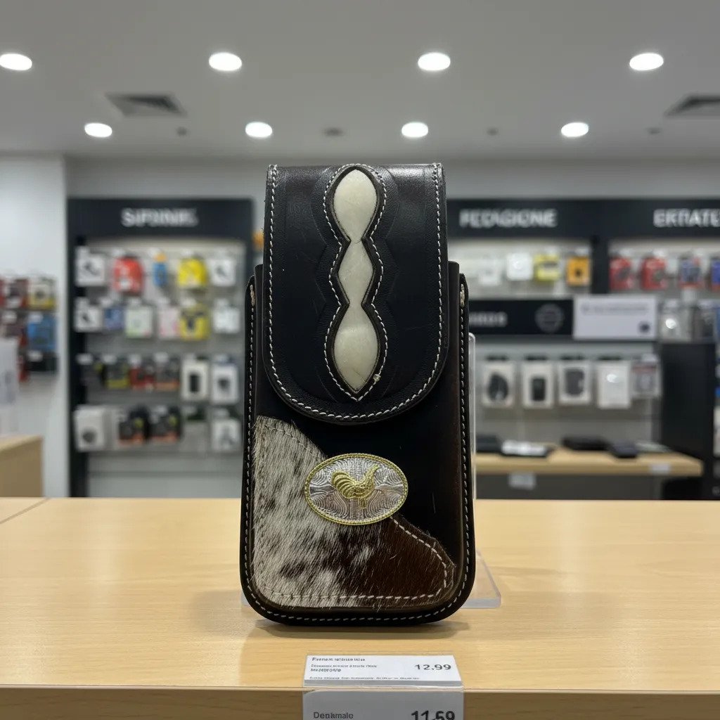 Funda Porta Celular de Piel – Nuevos Diseños - Boot - Cafe Gallo rombo - Cafe oscuro