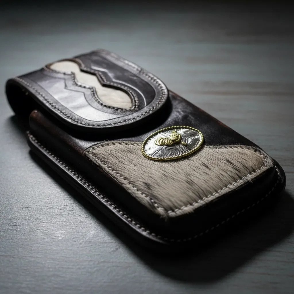 Funda Porta Celular de Piel – Nuevos Diseños - Gallo rombo - Cafe oscuro