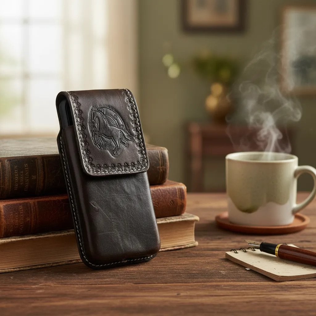 Funda Porta Celular de Piel – Nuevos Diseños - Boot - Cafe Horseh - Cafe oscuro