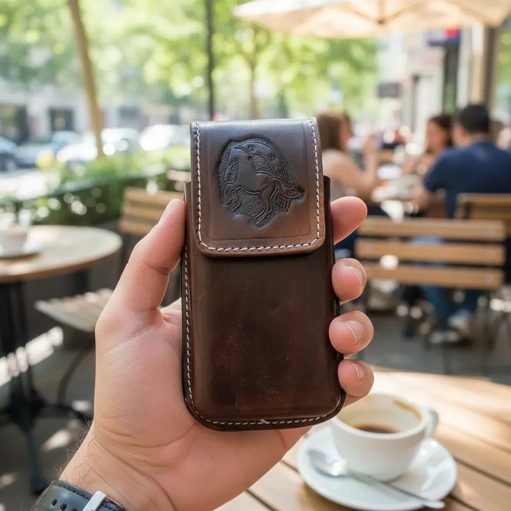 Funda Porta Celular de Piel – Nuevos Diseños - Hrro - Cafe