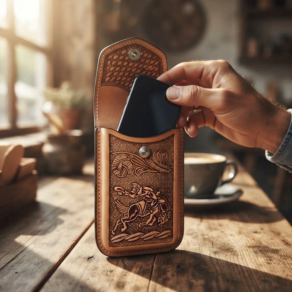 Funda Porta Celular de Piel – Nuevos Diseños - Hueso caballo - Beige