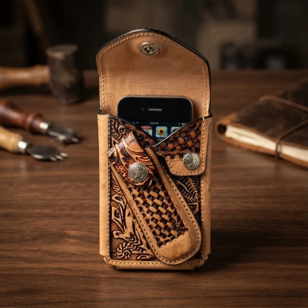 Funda Porta Celular de Piel – Nuevos Diseños - Hueso encendedor - Beige